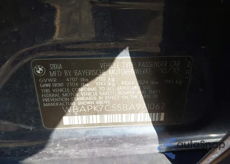 2011 BMW 328I xDrive from USA, damaged, VIN WBAPK7C55BA971062